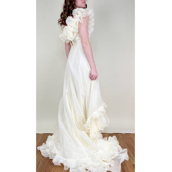 Vintage Ruffle Wedding Dress Princess Romantic Whimsigoth Cottagecore Cupcake - Picture 2 of 6